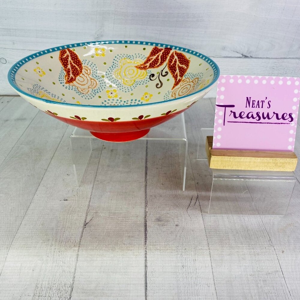 Coastline Imports ARTISTIC ACCENTS Red Blue Floral Dots Ceramic 10" Serving Bowl